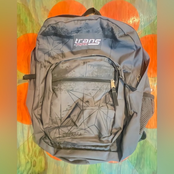 Jansport Trans Backpack Gray Padded Back Lots Of Pockets Side Water Bottle Holde - Picture 1 of 6